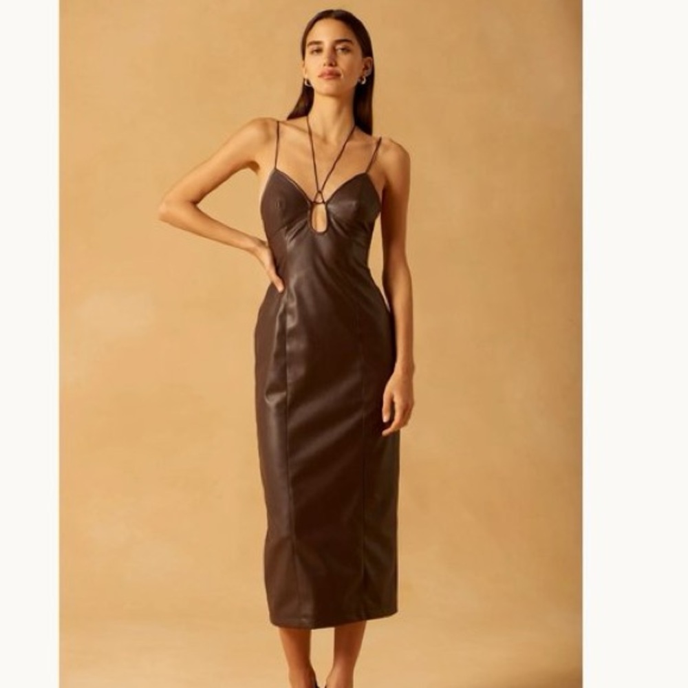 MISHA Faux Leather Midi Dress